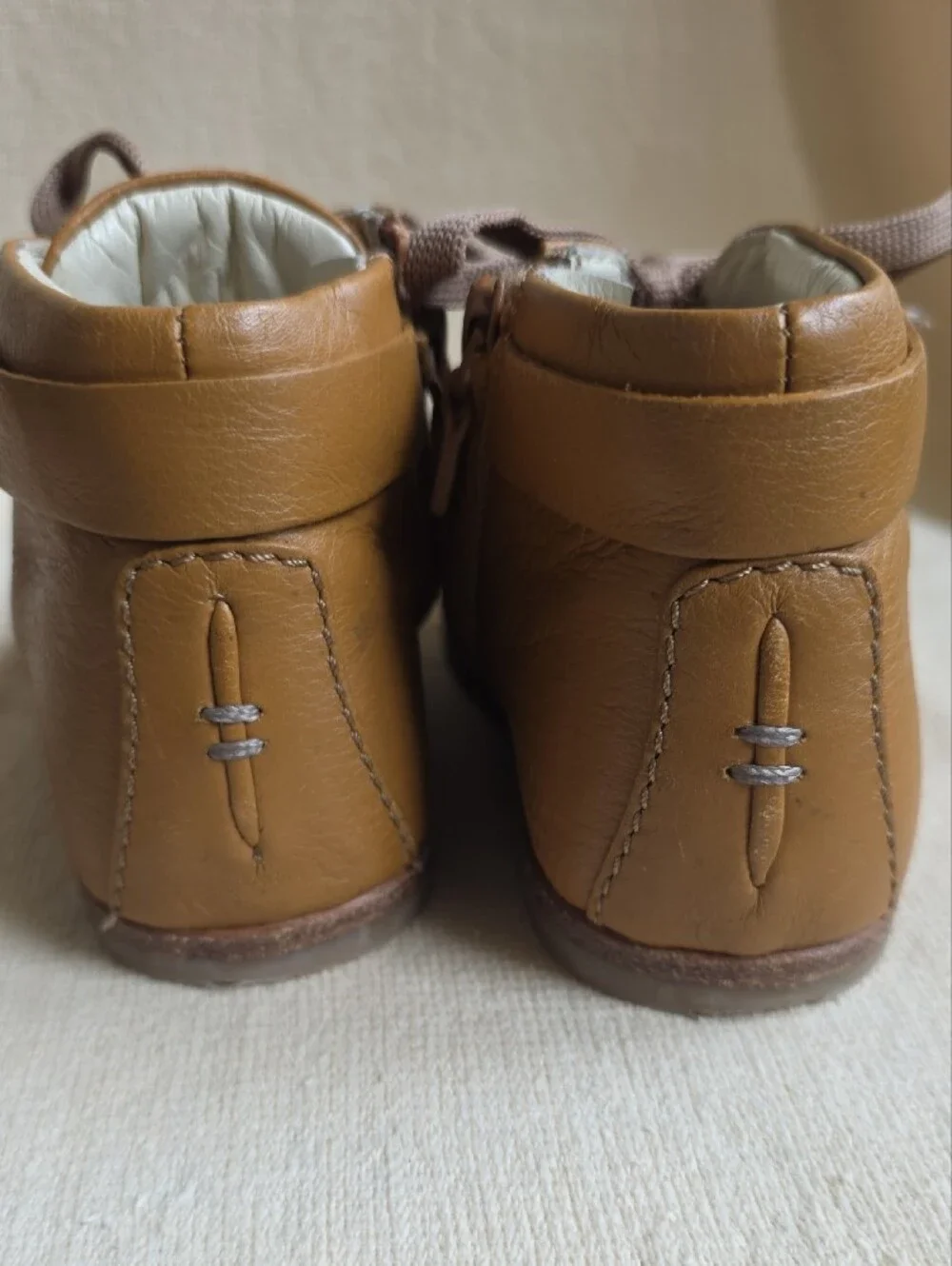 Kids Tan Leather Lace-Up Boots